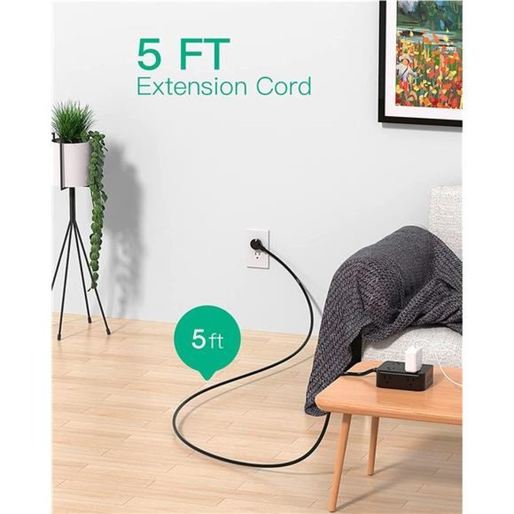 Power Strip Surge Protector - Flat Plug 8 Wide Outlets with 4 USB Ports, 5FT - Picture 7 of 7